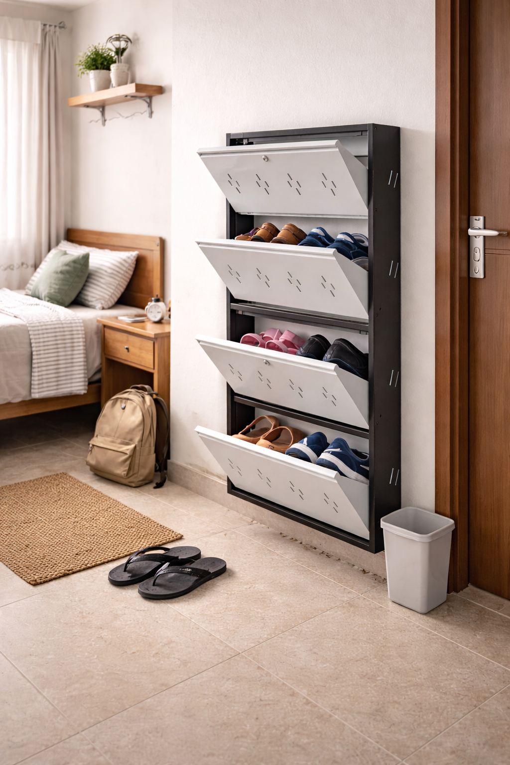 Wall mounted shoe rack 4x30 inch all white metal shoe rack for home