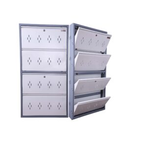 Wall mounted shoe rack 4x30 inch metal shoe rack for home with grey frame and white door