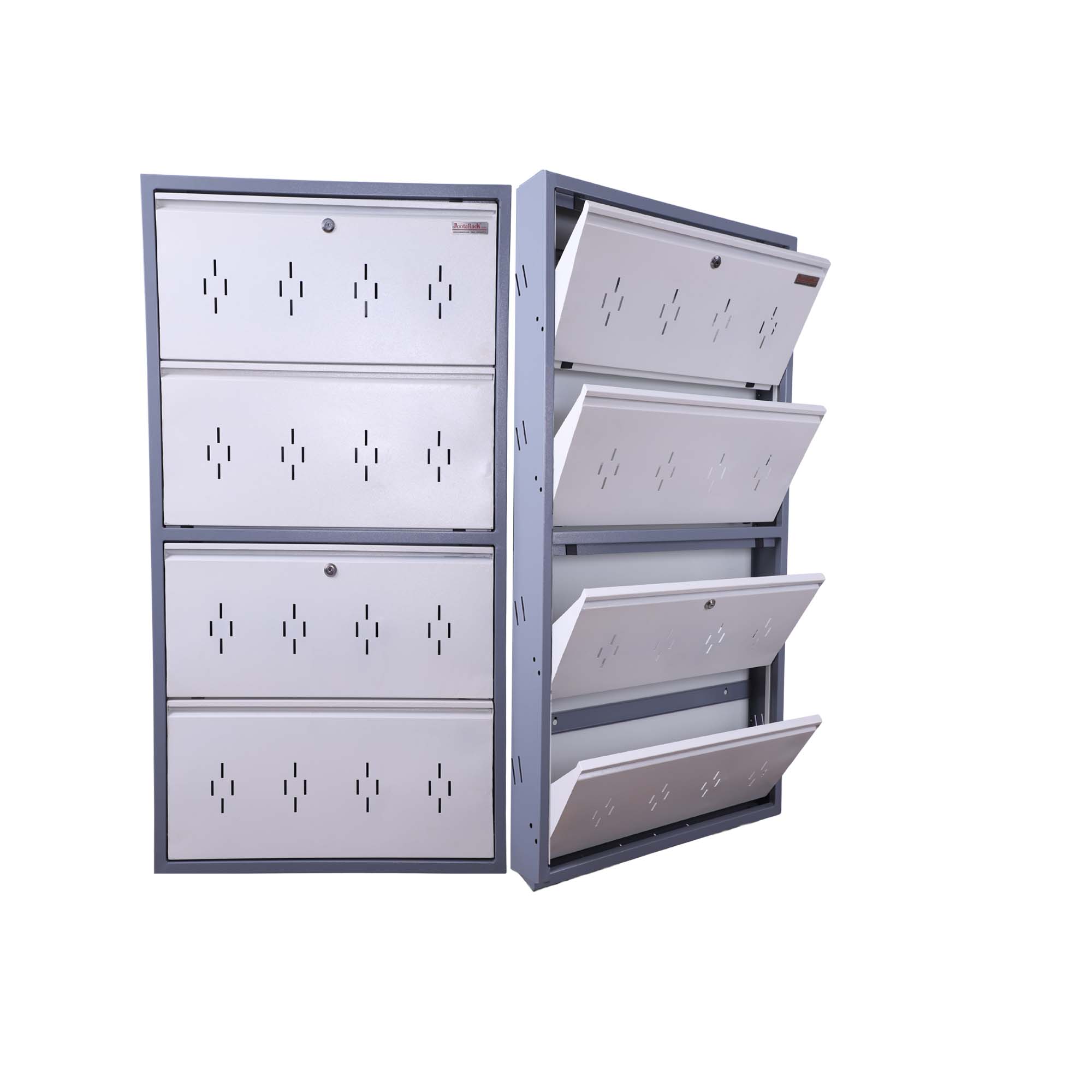 Wall mounted shoe rack 4x30 inch metal shoe rack for home with grey frame and white door